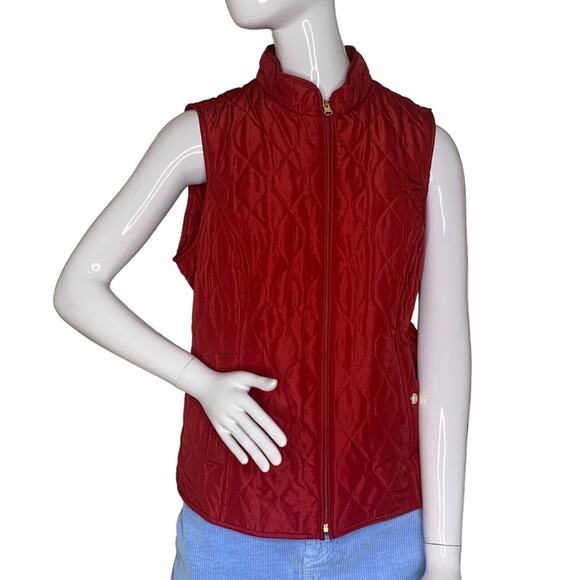 Croft & Barrow Quilted Vest Petite Medium Red Two Front Pocket Zipper Down - Picture 1 of 11